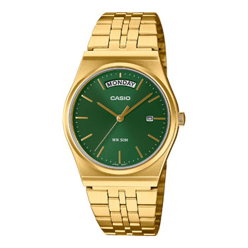 Casio Analogue Day Date Retro Green Dial Gold Case & Band Watch - MTPB146G-3A CASIO 