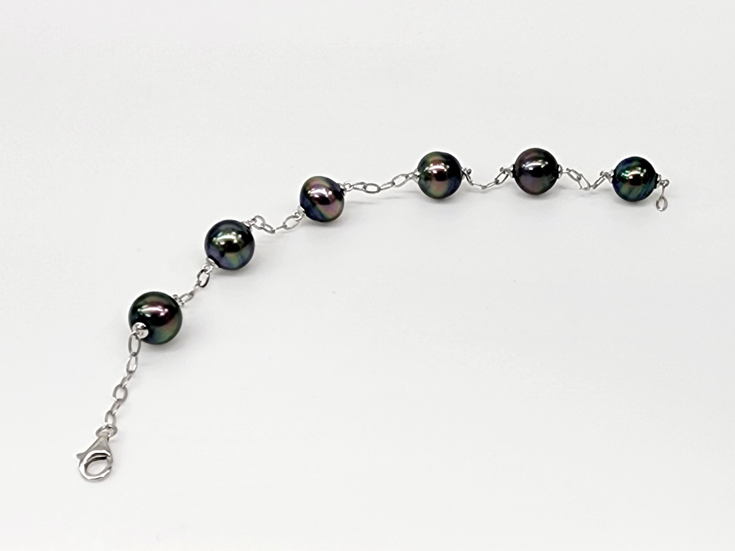 Sterling Silver 9.5mm Round Tahitian Black Pearl Bracelet 18cm Long - GB0005-6P-18cm Greenstone?Jewellery Sterling Silver 9.5mm Round Tahitian Black Pearl Bracelet 18cm Long - GB0005-6P-18cm Greenstone?Jewellery