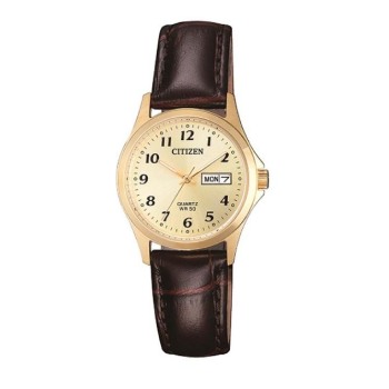 Citizen Ladies Quartz Classix Day & Date, Gold Case & Dial with Leather Strap - EQ2002-07P G-SHOCK 