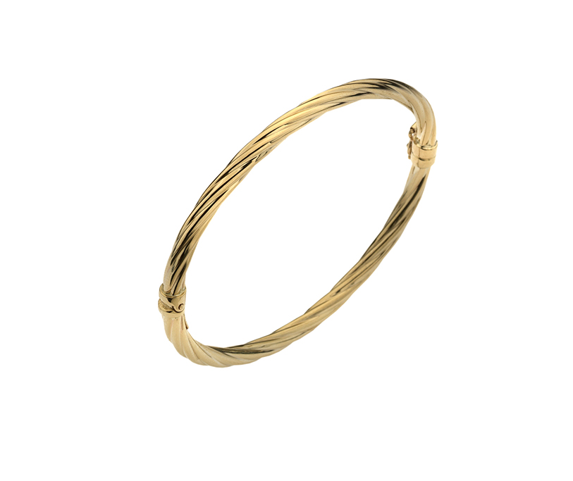 9ct Yellow Gold Twisted Design 4mm Hollow Hinged Bangle - BFV0111 Gold Bracelets 