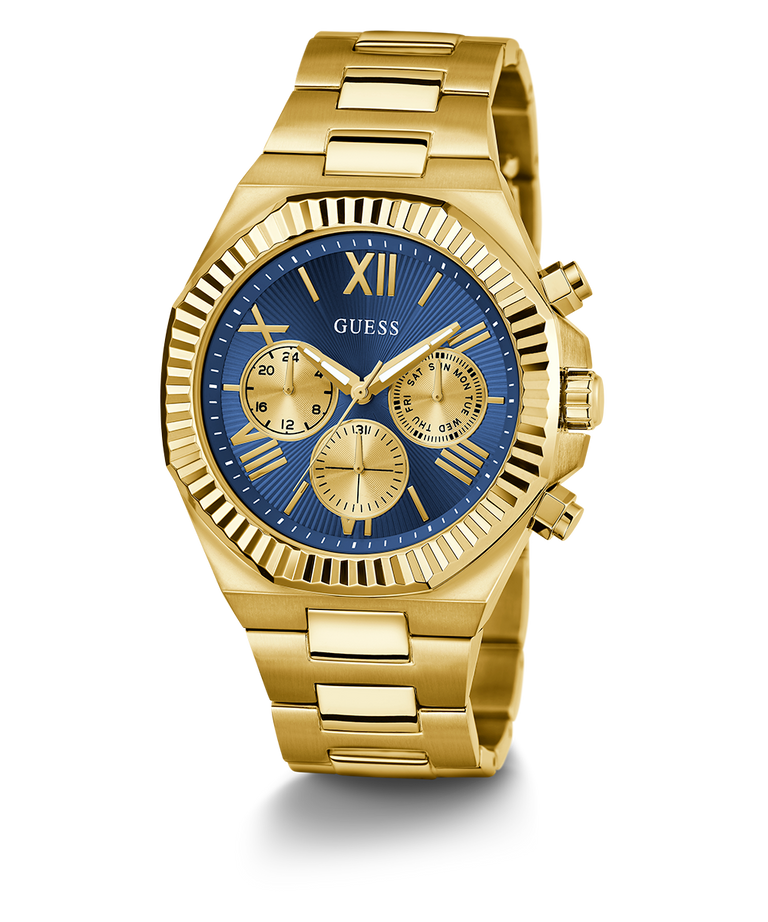 Guess Gents Equity Blue Dial, Gold Tone Case & band Multi-Fumction Watch - GW0703G6 GUESS 