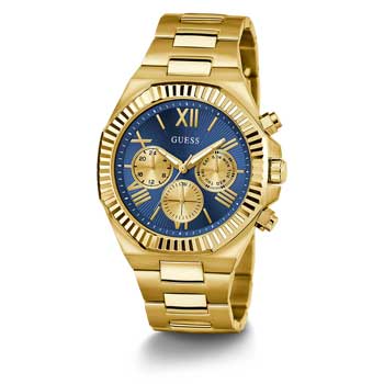 Guess Gents Equity Blue Dial, Gold Tone Case & band Multi-Fumction Watch - GW0703G6 GUESS 