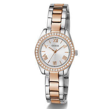Guess Ladies Mini Luna 2-Tone Rose Gold, Silver Dial  - GW0841L3 GUESS 