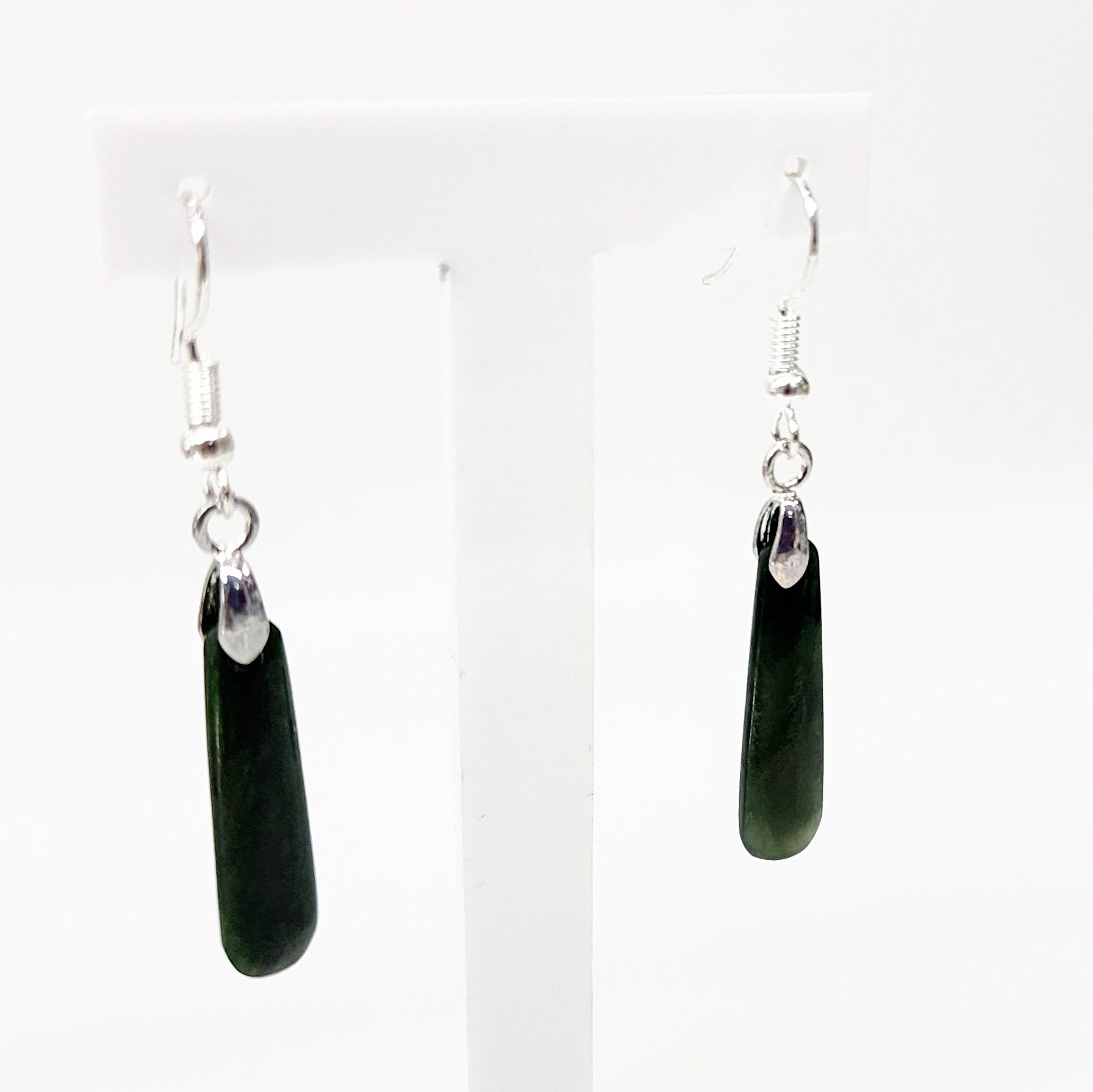 Pounamu Drop Earrings with Sterling Silver Setting and Hooks - ED3.20 Greenstone?Jewellery 