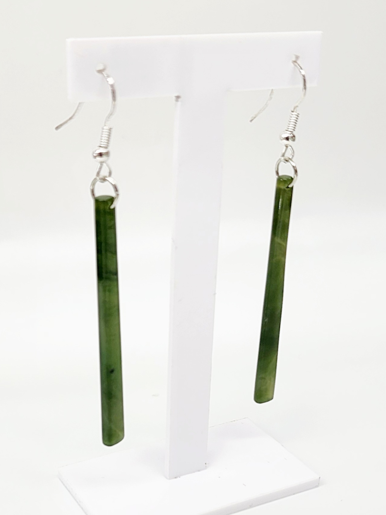 Pounamu Drop Earrings with Sterling Silver Setting and Hooks - EST1.45 Greenstone?Jewellery 