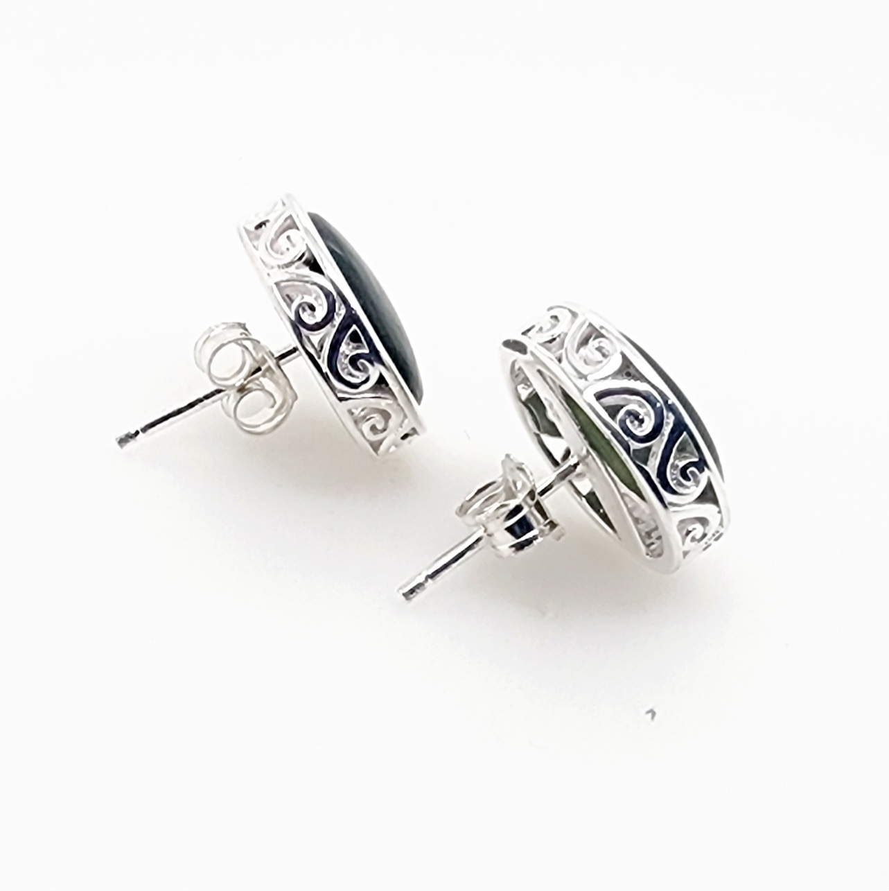 NZ Greenstone with Sterling Silver Double Koru Filigree Large Stud Earrings Greenstone?Jewellery NZ Greenstone with Sterling Silver Double Koru Filigree Large Stud Earrings Greenstone?Jewellery