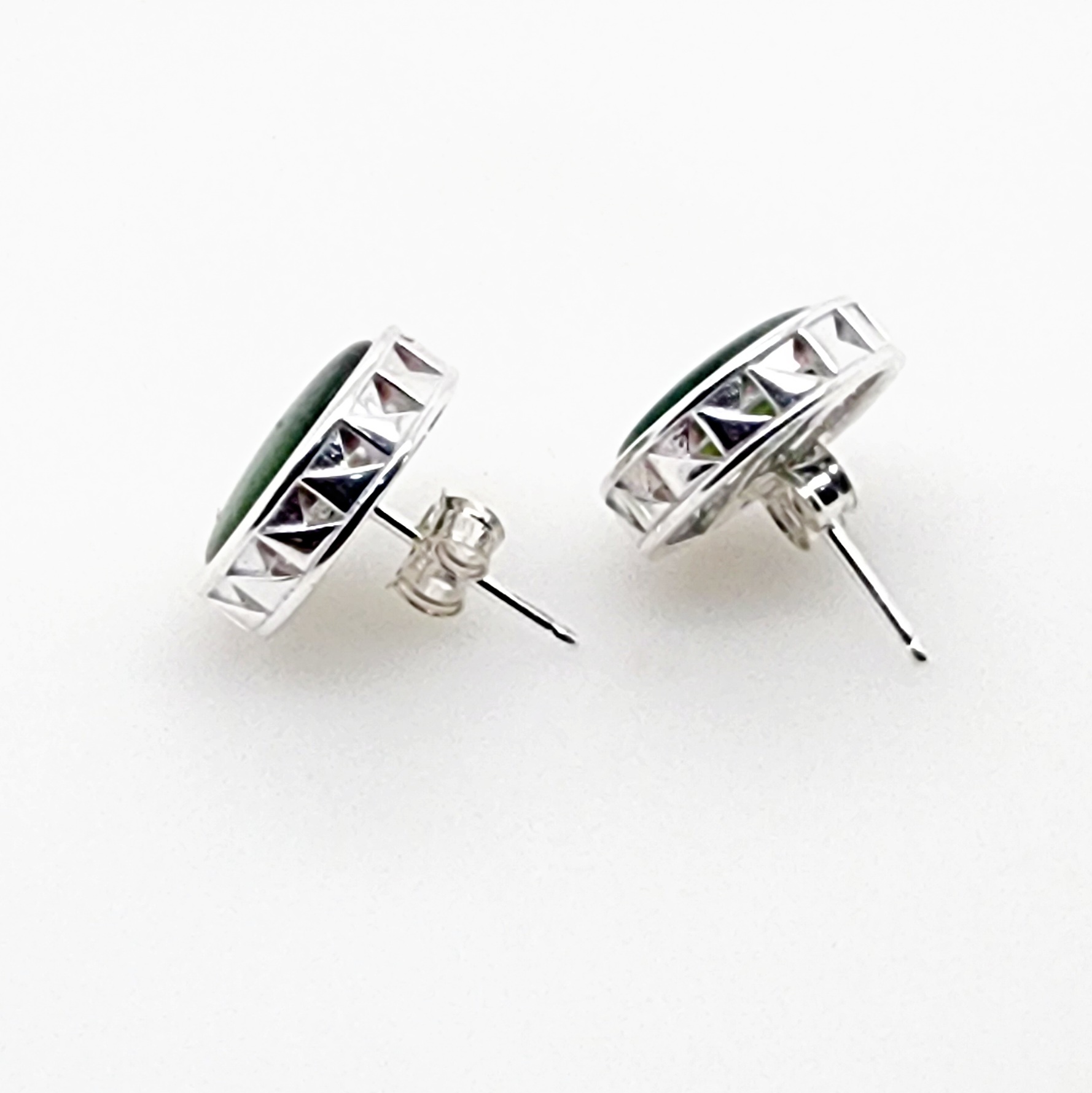 NZ Greenstone with Sterling Silver Maori Weave Inspired Medium Stud Earrings Greenstone?Jewellery NZ Greenstone with Sterling Silver Maori Weave Inspired Medium Stud Earrings Greenstone?Jewellery