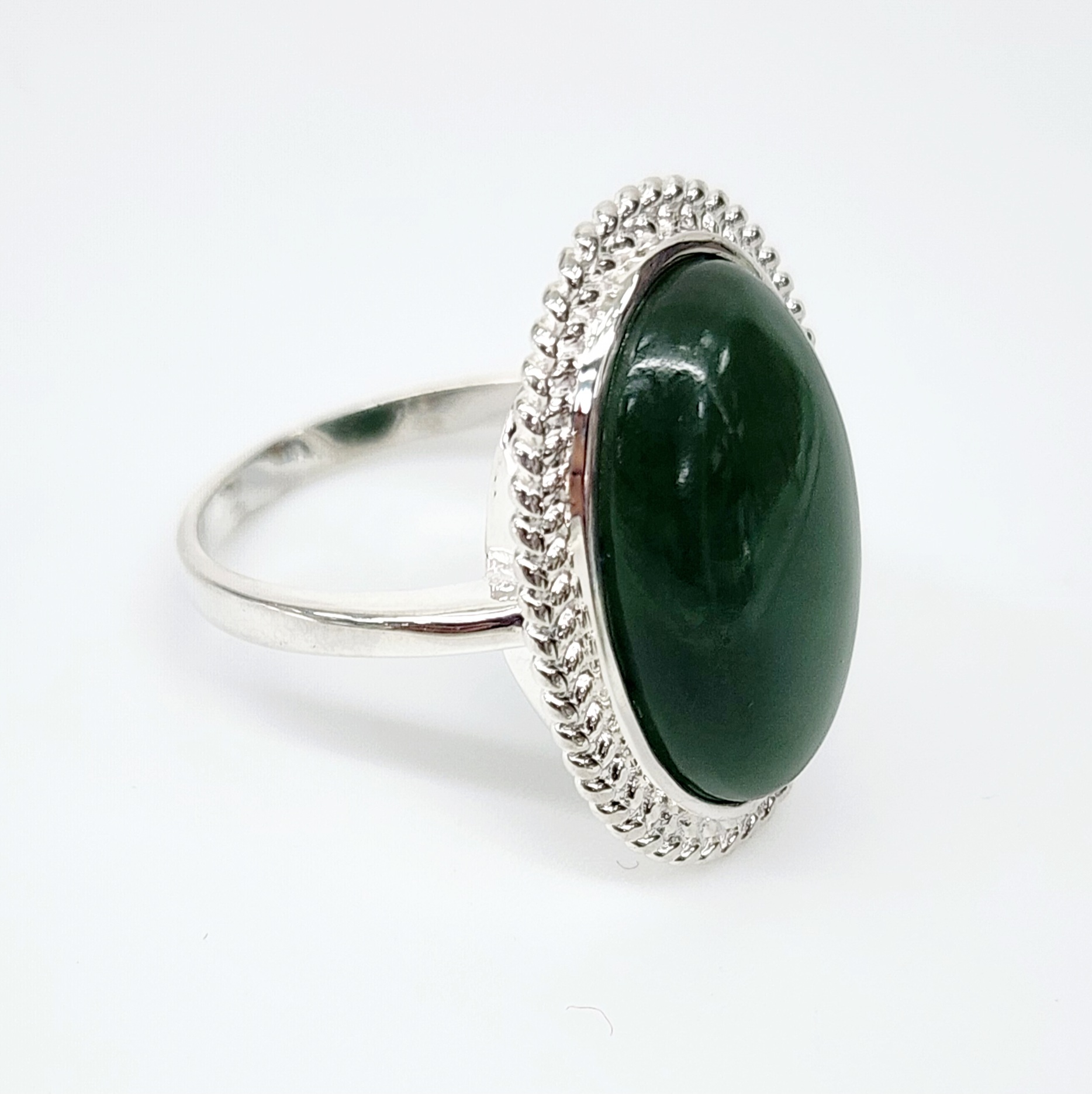 Sterling Silver NZ Greenstone Oval Rope Edge Ring - SSGSDOO Gold Rings Sterling Silver NZ Greenstone Oval Rope Edge Ring - SSGSDOO Gold Rings