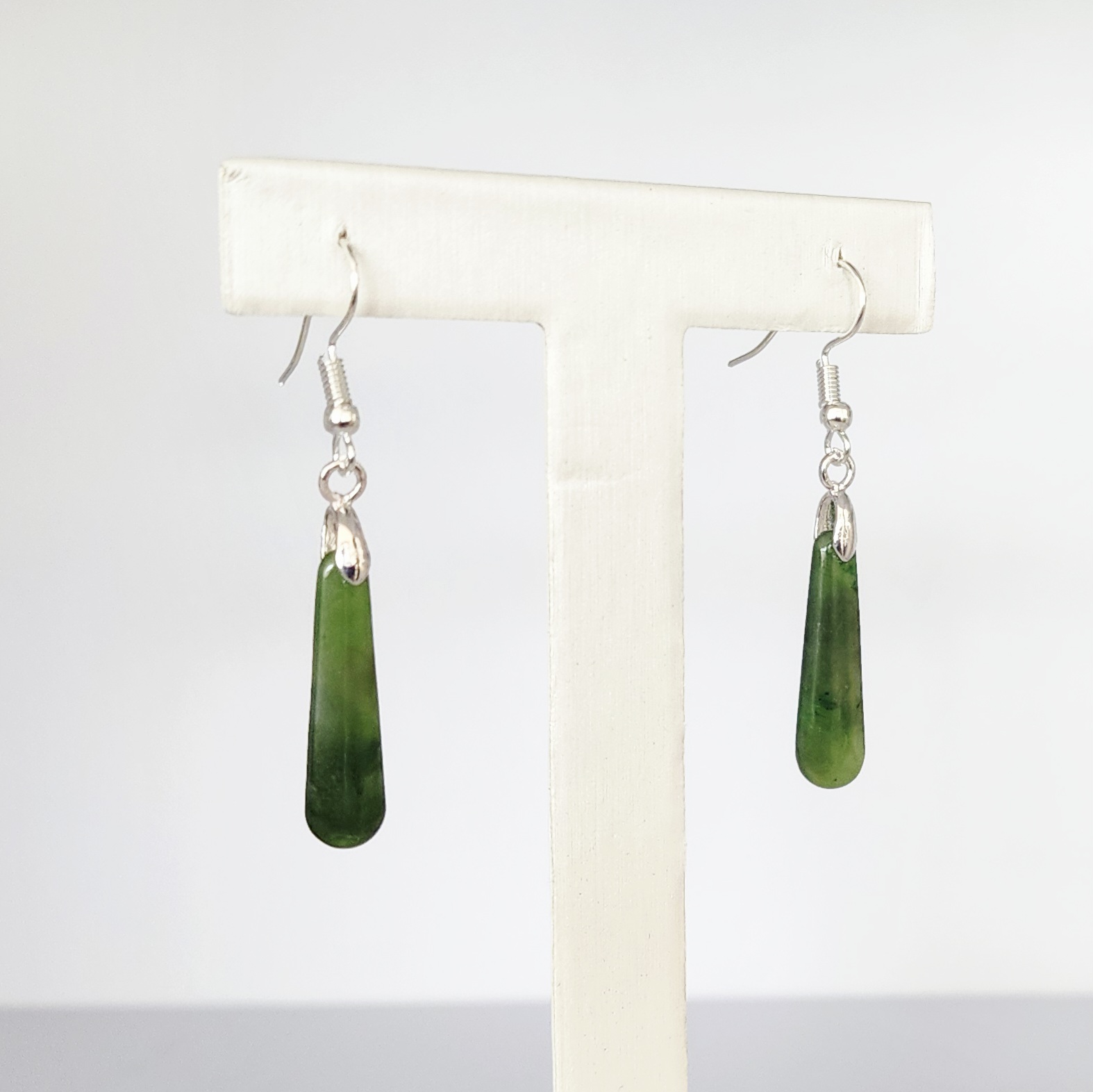 Pounamu Drop Earrings with Sterling Silver Setting and Hooks - ED3.20 Greenstone?Jewellery Pounamu Drop Earrings with Sterling Silver Setting and Hooks - ED3.20 Greenstone?Jewellery