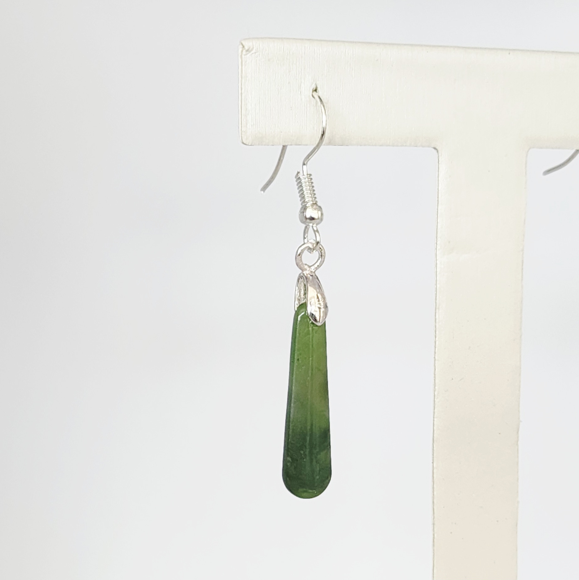 Pounamu Drop Earrings with Sterling Silver Setting and Hooks - ED3.20 Greenstone?Jewellery Pounamu Drop Earrings with Sterling Silver Setting and Hooks - ED3.20 Greenstone?Jewellery
