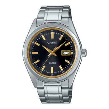 Casio Gents Analog Black Dial, Stainless Steel Case & Band - MTPB180D-1A2 Greenstone?Jewellery 