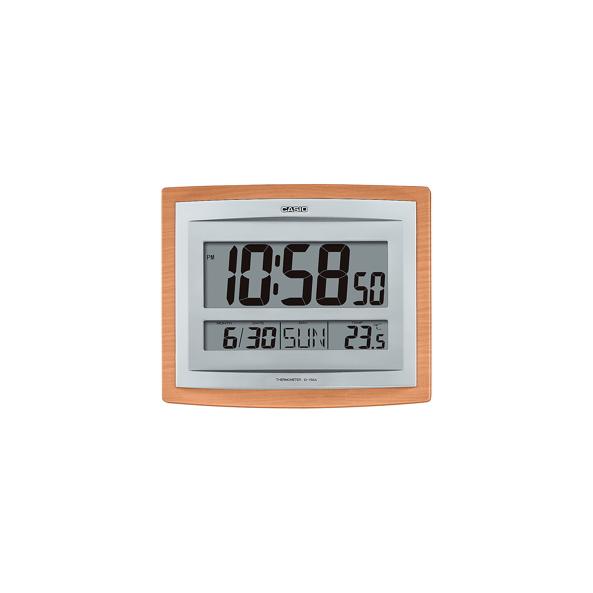 Casio Wood Grain Digital Wall Clock with Thermometer - ID15S-5D Greenstone?Jewellery 