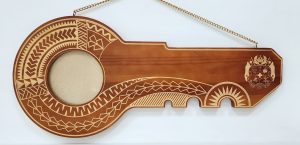 21st Wooden Key Brown Shade Island Design Key with Laser Engraved Patterns & Tongan Sila  - SJ2152 21st Keys 