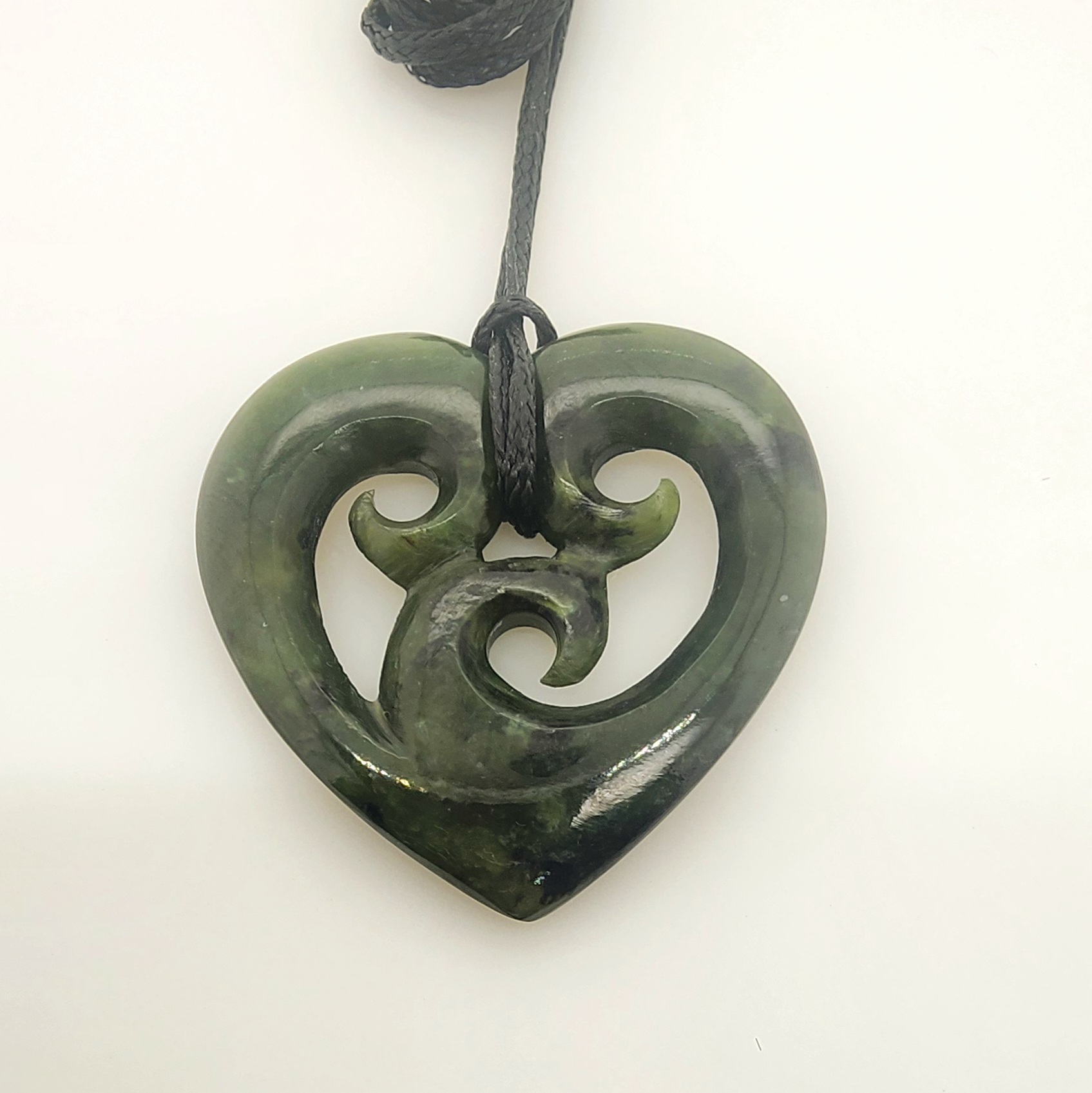 New Zealand Pounamu Heart with Triple Koru Necklace - HPJPN007.63 Greenstone?Jewellery 