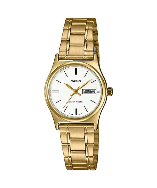 Casio Ladies Analogue Watch White Dial, Gold Case & Band- LTPV006G-7B CASIO 