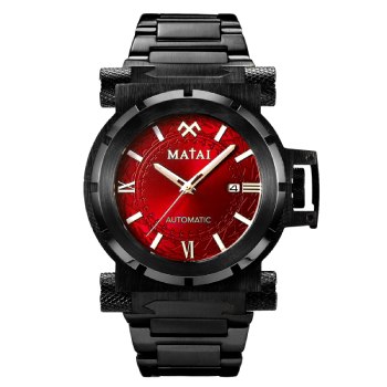 MATAI Genesis G4 SX One Automatic Black Case & Strap, Red Dial WATCH 