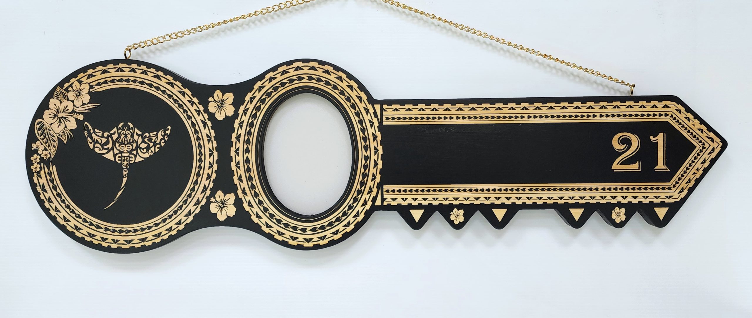 21st Island Design Wooden Key with Laser Engraved Patterns, Stingray with 21 – Design SJ2454 21st Keys 