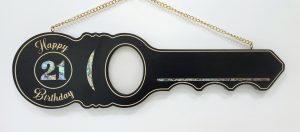21st Black Shade Wooden KeY with "21" Paua Shell Inlay and Laser Engraved "Happy Birthday" - SJ2424 21st Keys 
