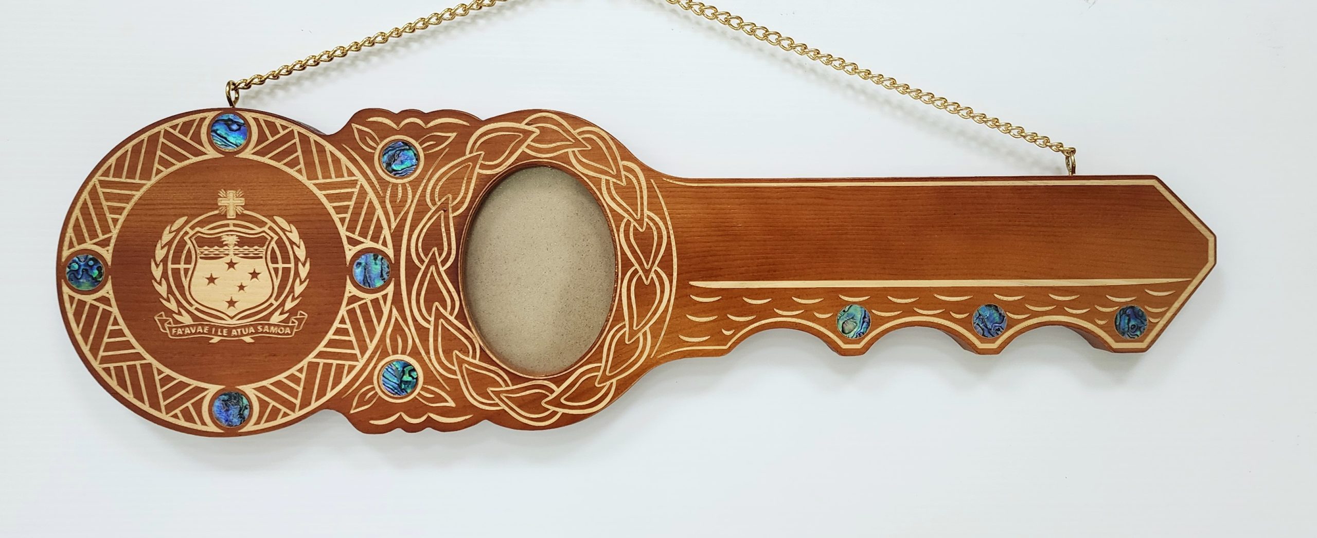 21st Island Design Key with Laser Engraved Samoan Sila & Paua Shell Inlay - Design S9 21st Keys 