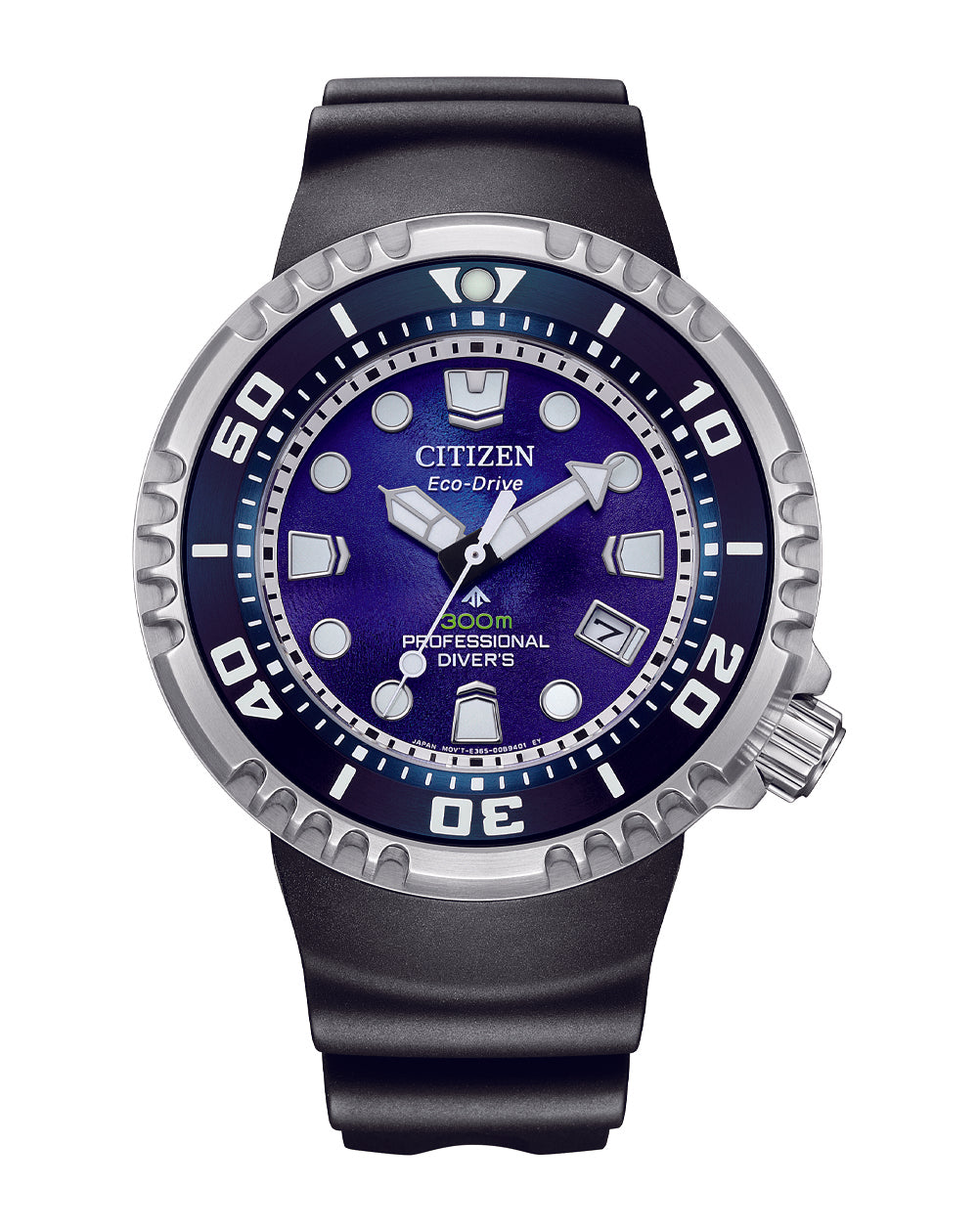 Citizen Promaster Eco-Drive Limited Edition Professional Diver's WR300 Blue Dial, Stainless Steel Case, Black Rubber Strap - BN1025-08L CASIO 