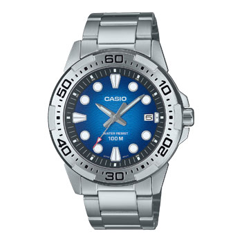 Casio Analogue Divers Look 100M WR Blue Dial Stainless Steel Case & Band - MTD140D-2A Seiko 