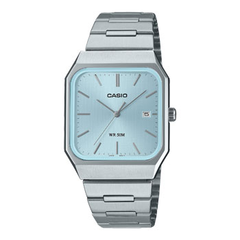 Casio Analogue Square Dial 50M WR Blue Dial Stainless Steel Case & Band - MTPB185D-2A2 Seiko 