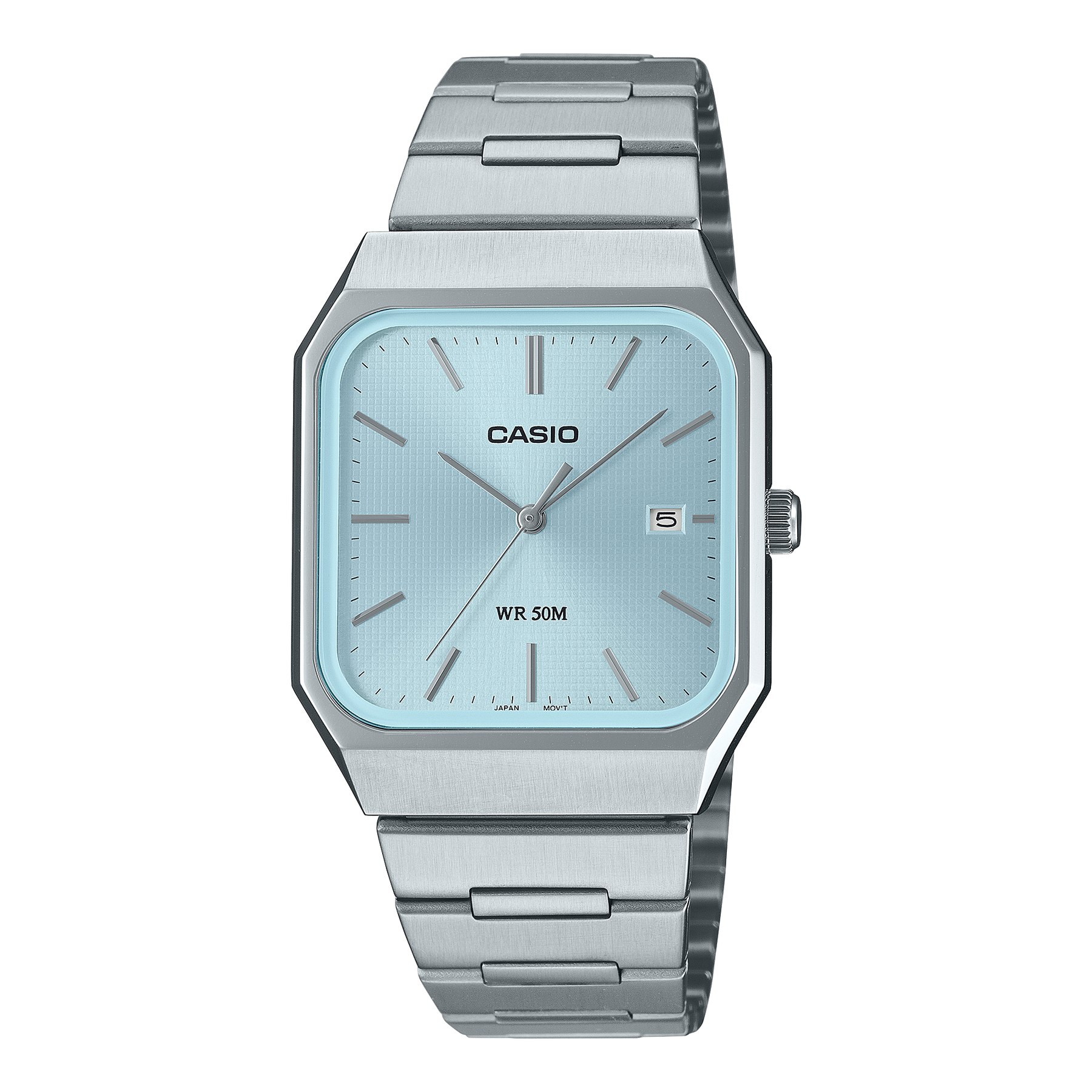 Casio Analogue Square Dial 50M WR Blue Dial Stainless Steel Case & Band - MTPB185D-2A2 Seiko 
