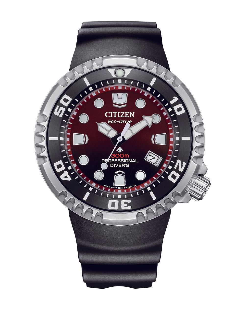 Citizen Promaster Eco-Drive Professional Diver's WR300 Red Dial, Stainless Steel Case, Black Rubber Strap - BN1024-01Z CASIO 