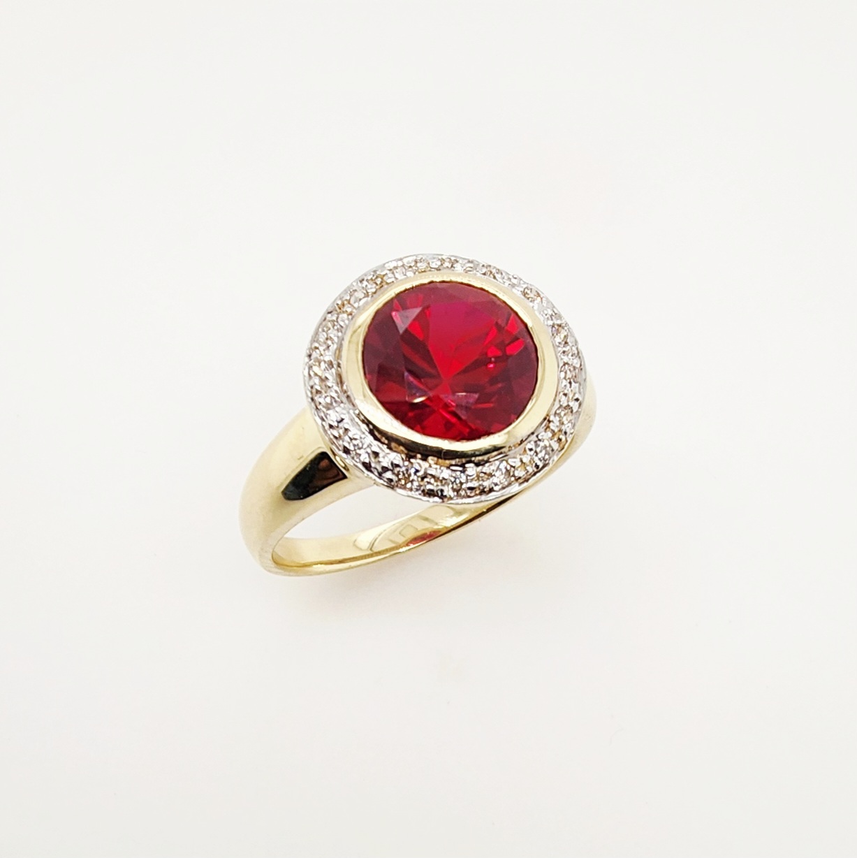 9ct Yellow Gold Round Brilliant Cut Created Ruby and 0.15ct Diamond Ring - CYR1819 Gold Earrings 