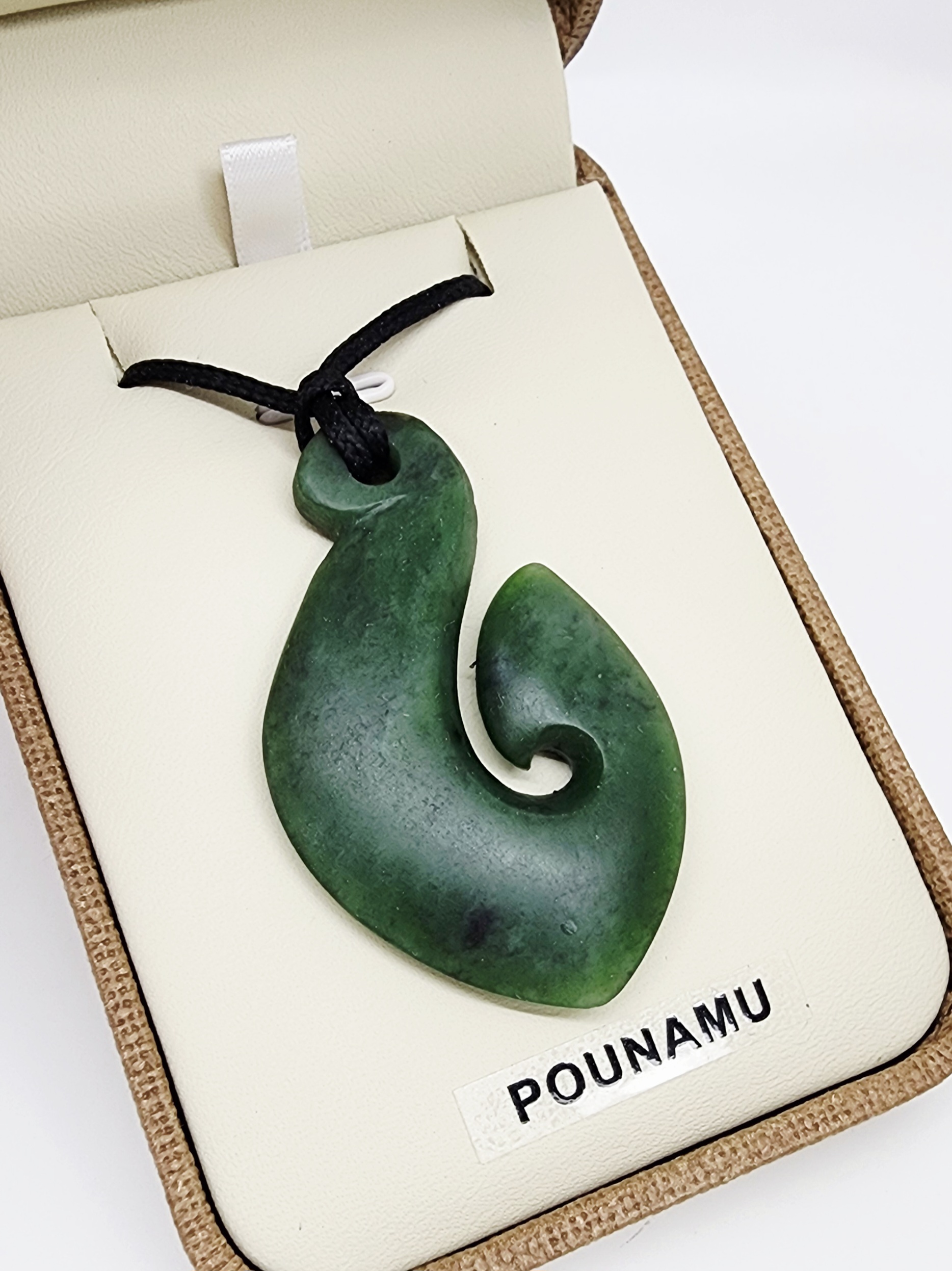 New Zealand Pounamu Hei Matau / Fish Hook with Braided Cord Necklace - CR-HM Greenstone?Jewellery 