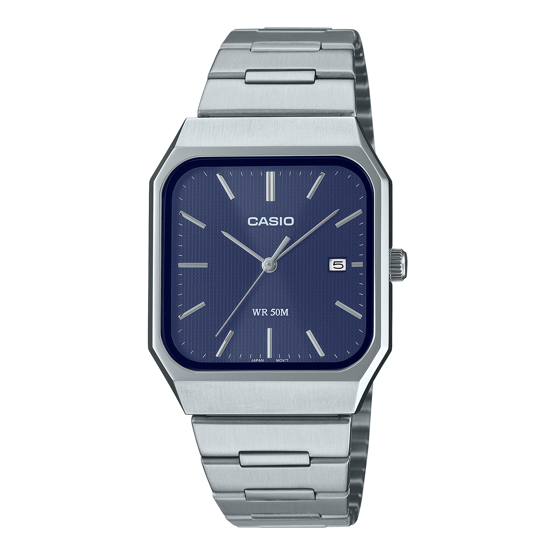 Casio Analogue Square Case, Blue Dial, Silverd Case & Band Watch - MTPB185D-2A1 CASIO 