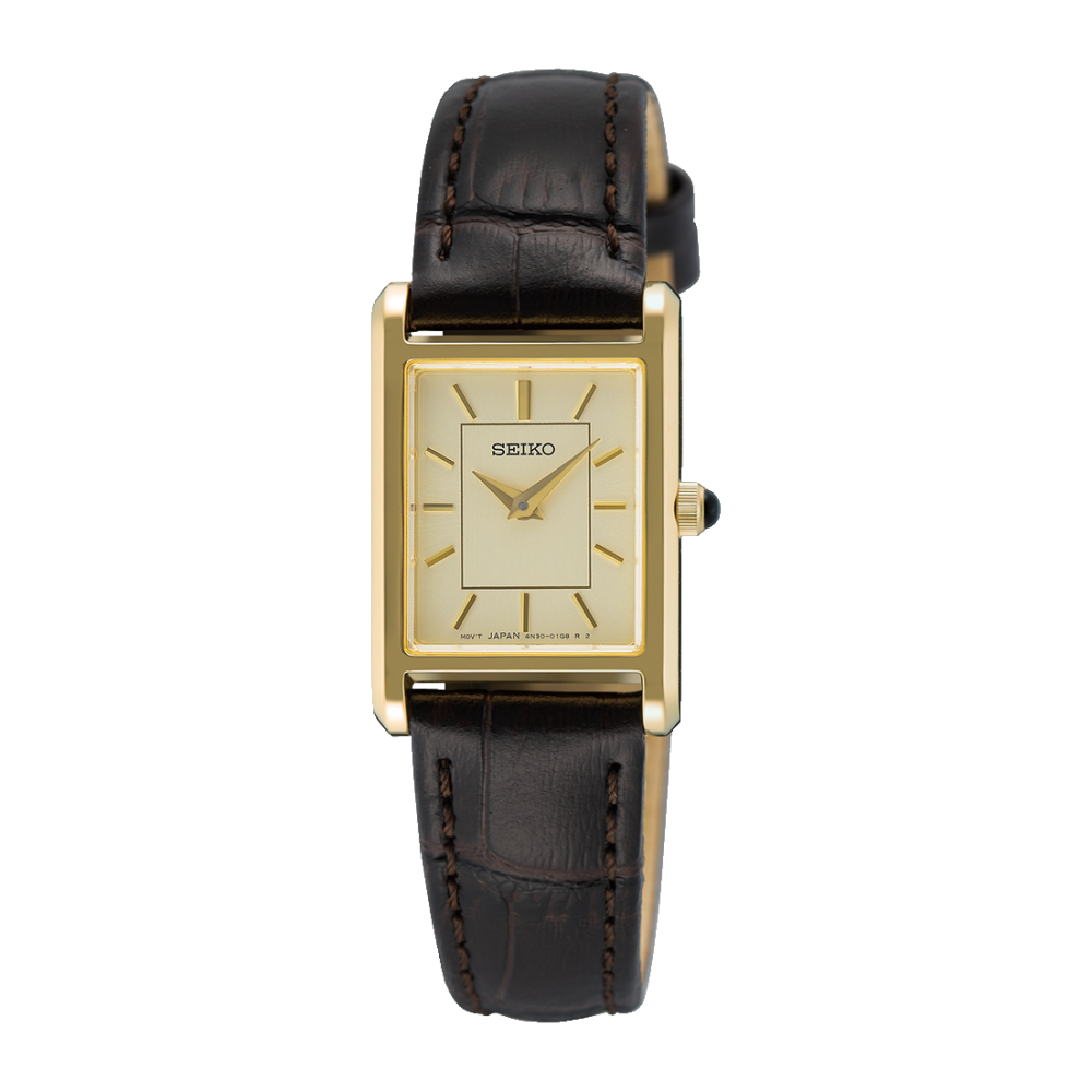 Seiko Ladies Classic Quartz Watch Gold Case & Dark Brown Leather Strap - SWR110P1 CASIO 