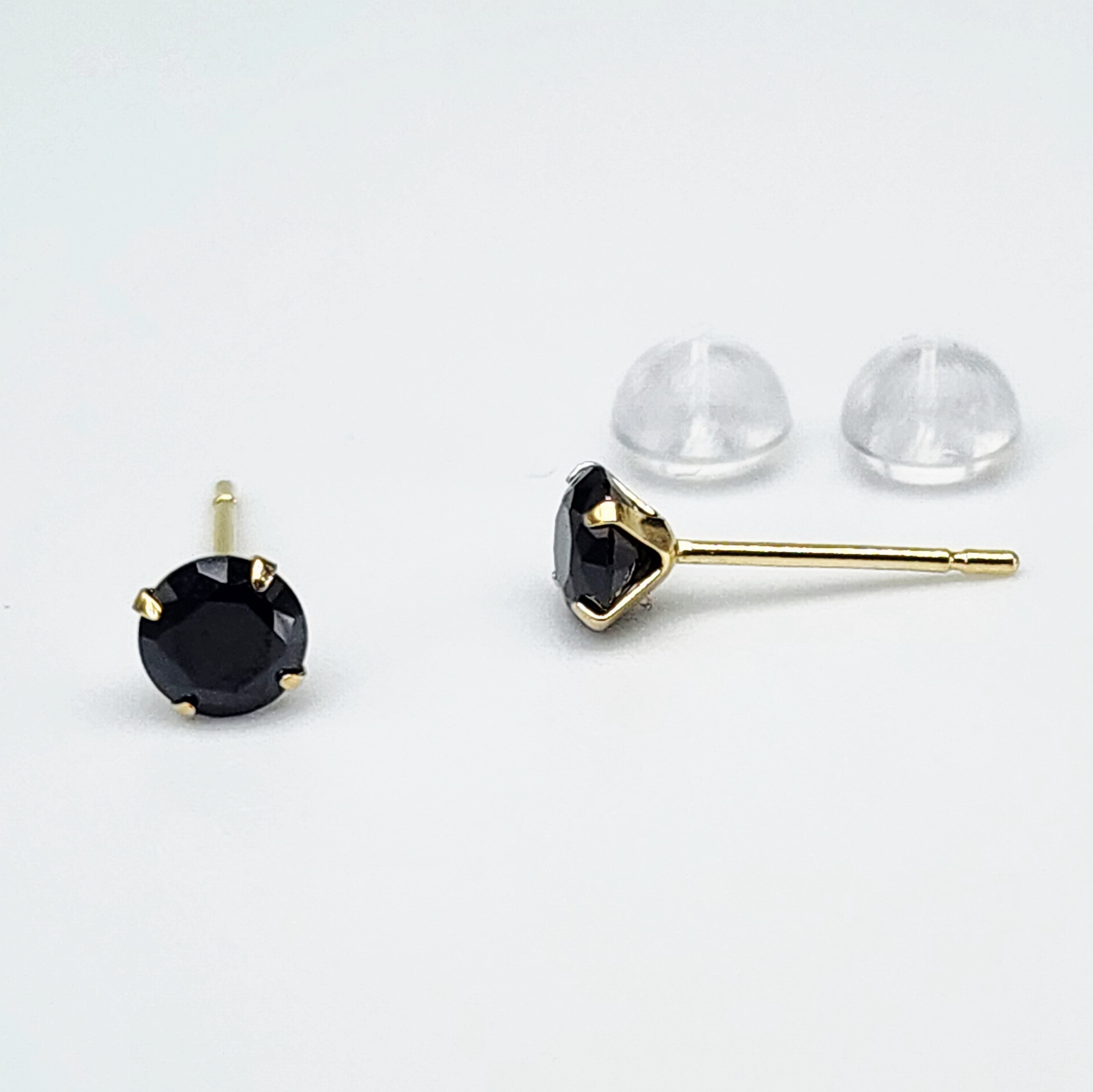 18ct Yellow Gold 4mm Round 4 Claw Black Coloured Cubic Zirconia Stud Earrings - K18CZBLK Gold Earrings 