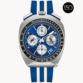 Bulova Limited Edition SHELBY Racer Chronograph Blue Dial Rubber Band Watch - 98B452 NIXON, WATCH 
