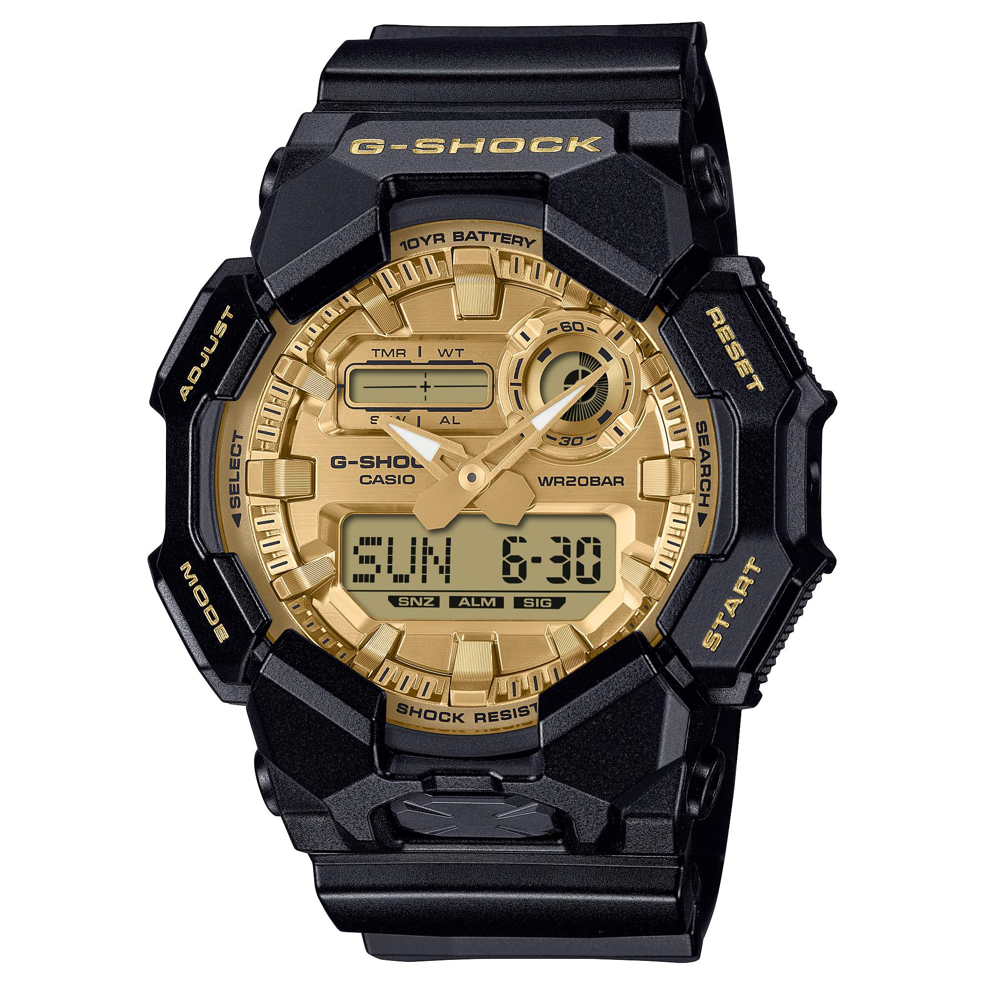 Casio G-Shock Duel Time Black/Gold, Black Resin 200M WR, 10YR Battery - GA010GGB-1A9 CASIO 