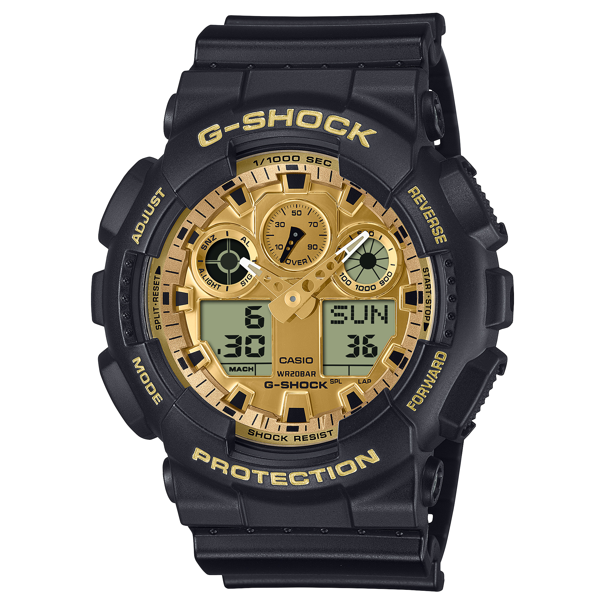 Casio G-Shock Duel Time Black/Gold, Black Resin 200M WR - GA100GGB-1A9 CASIO 