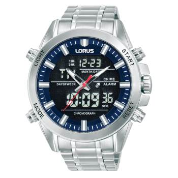 Lorus Gents Analog-Digital Watch, Alarm, 100M WR Stainless Steel Case & Band - RW665AX-9 CASIO 