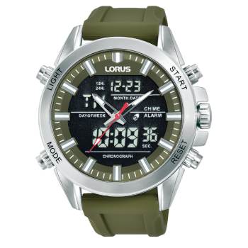Lorus Gents Analog-Digital Watch, Alarm, 100M WR Stainless Steel Case & Rubber Band - RW669AX-9 CASIO 