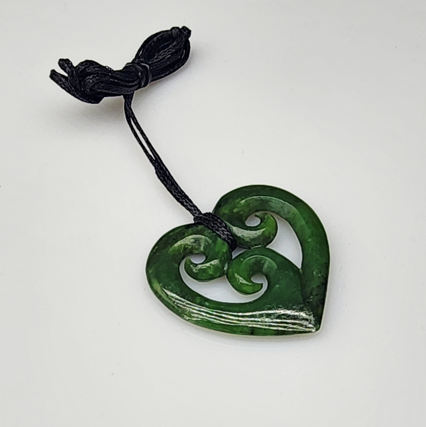 New Zealand Pounamu Heart with Triple Koru Necklace - HPJPN007.65 Greenstone?Jewellery 