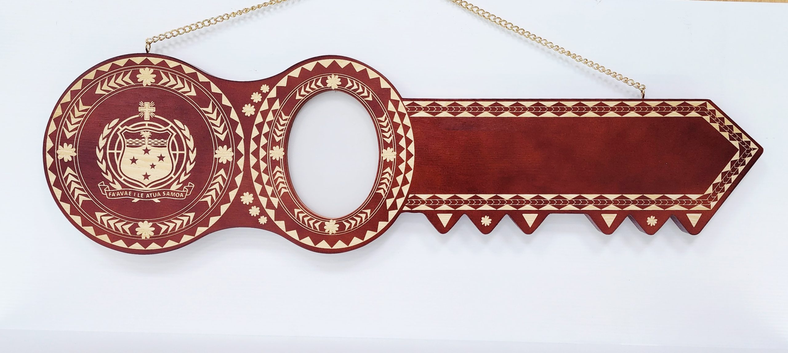 Island Design Wooden Birthday Key with "Samoan Sila" Laser Engraved  – SJ2101DB 21st Keys 