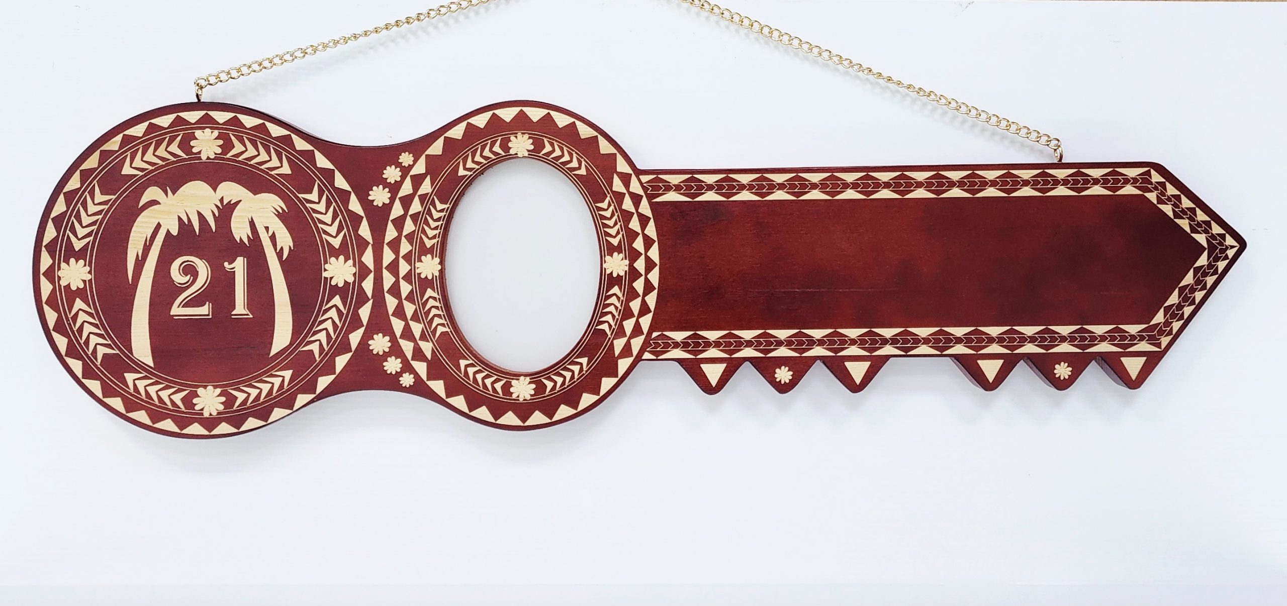 Island Design Wooden Birthday Key with "Two Palm Trees" & "21" Laser Engraved  – SJ2513DB 21st Keys 