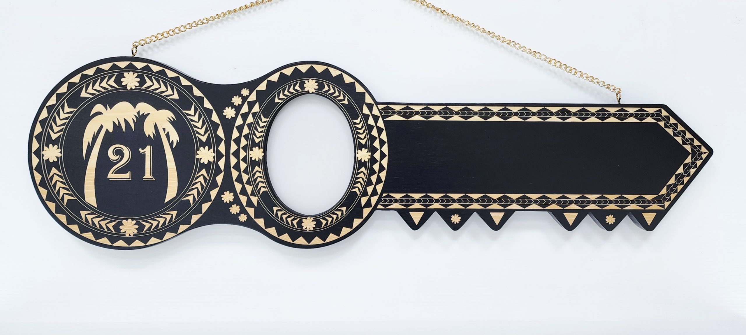 Island Design Wooden Birthday Key with "Two Palm Trees" & "21" Laser Engraved  – SJ2513BLK 21st Keys 