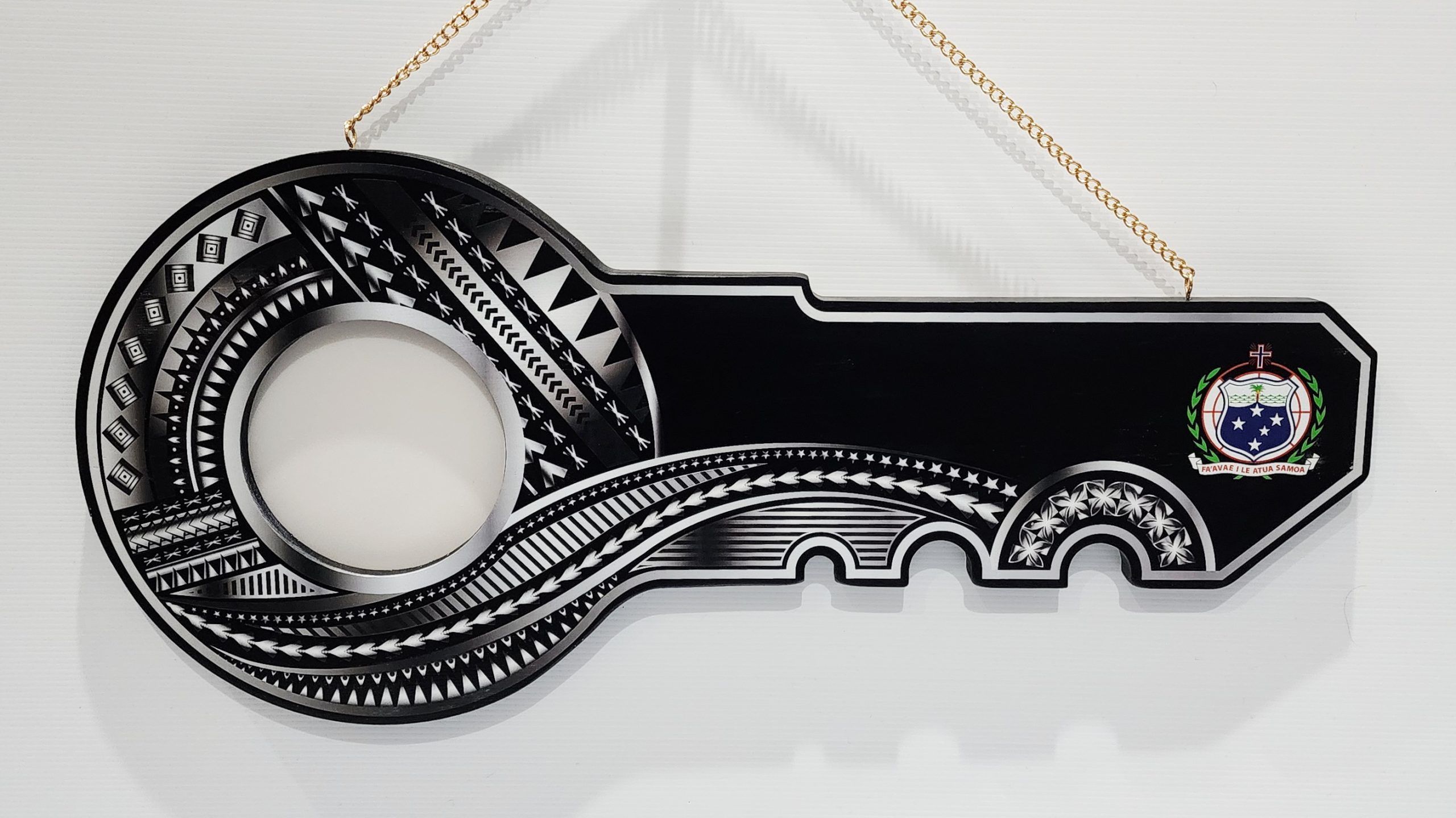 Island Design Silver Theme Colour UV Printed Wooden Birthday Key with "Samoan Sila  – SJ2261 21st Keys 