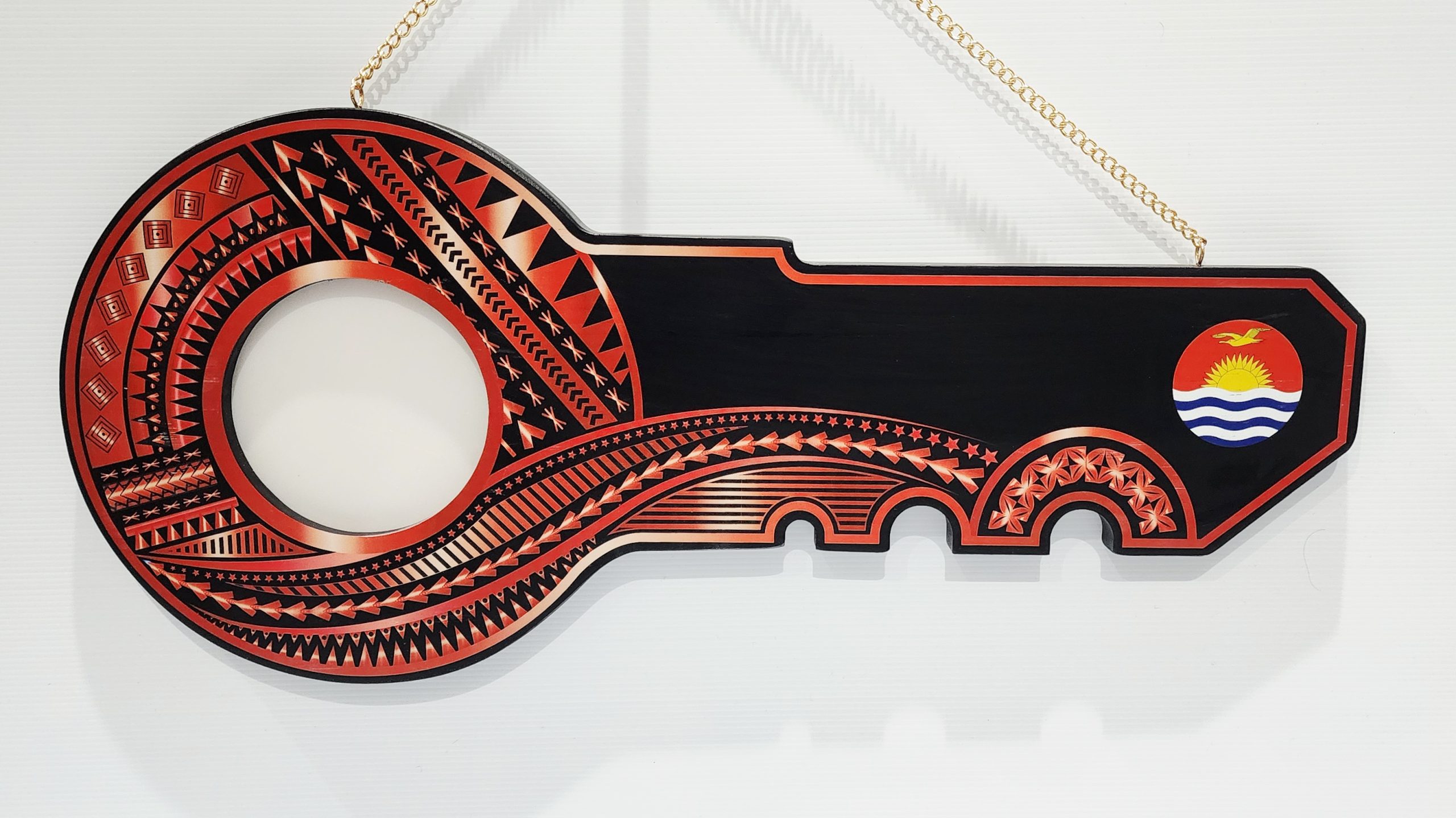 Island Design Red & White Theme Colour UV Printed Wooden Birthday Key with "Kiribati Flag"  – SJ2251 21st Keys 