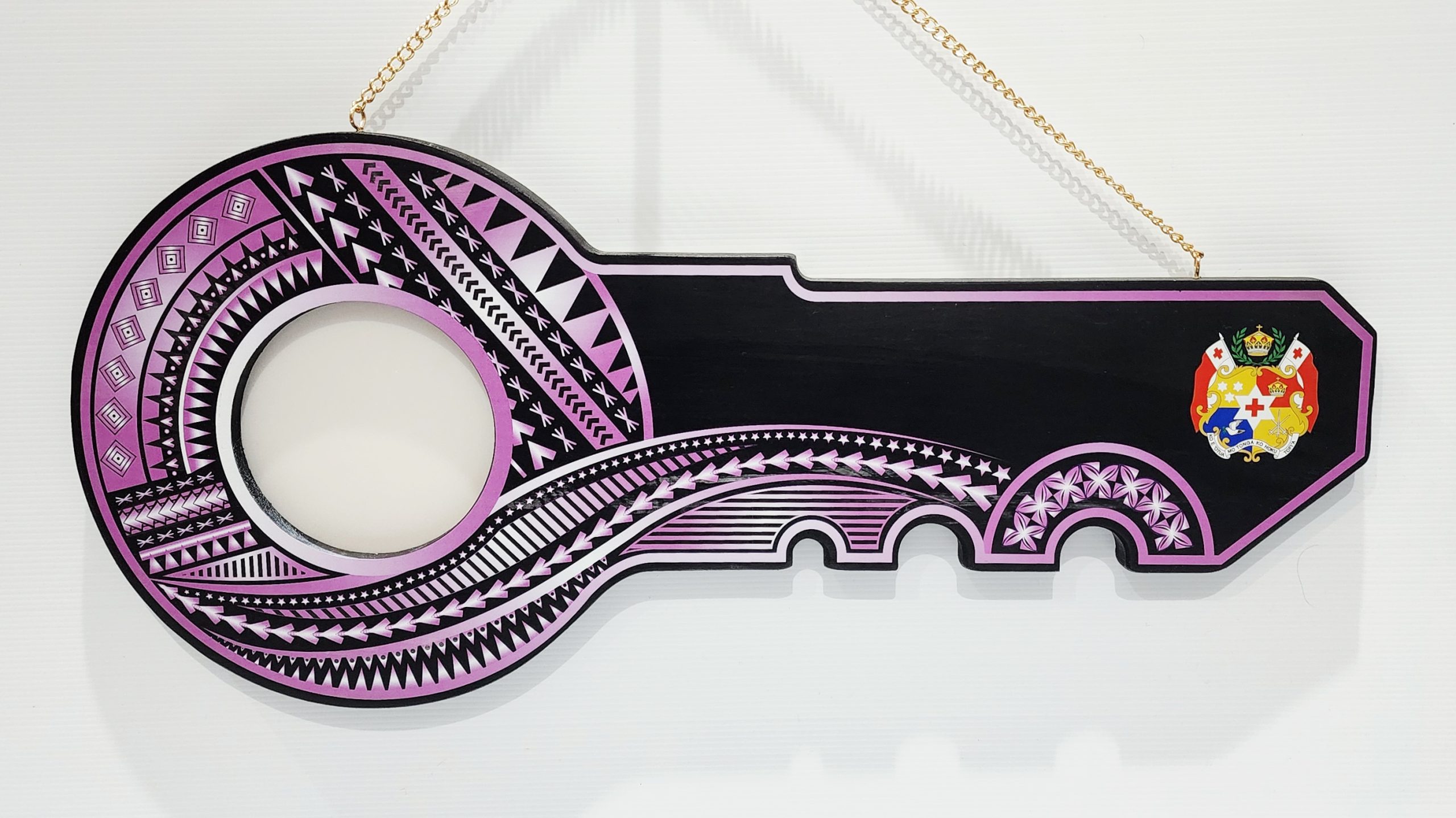 Island Design Purple & White Theme Colour UV Printed Wooden Birthday Key with "Tongan Sila"  – SJ2253 21st Keys 