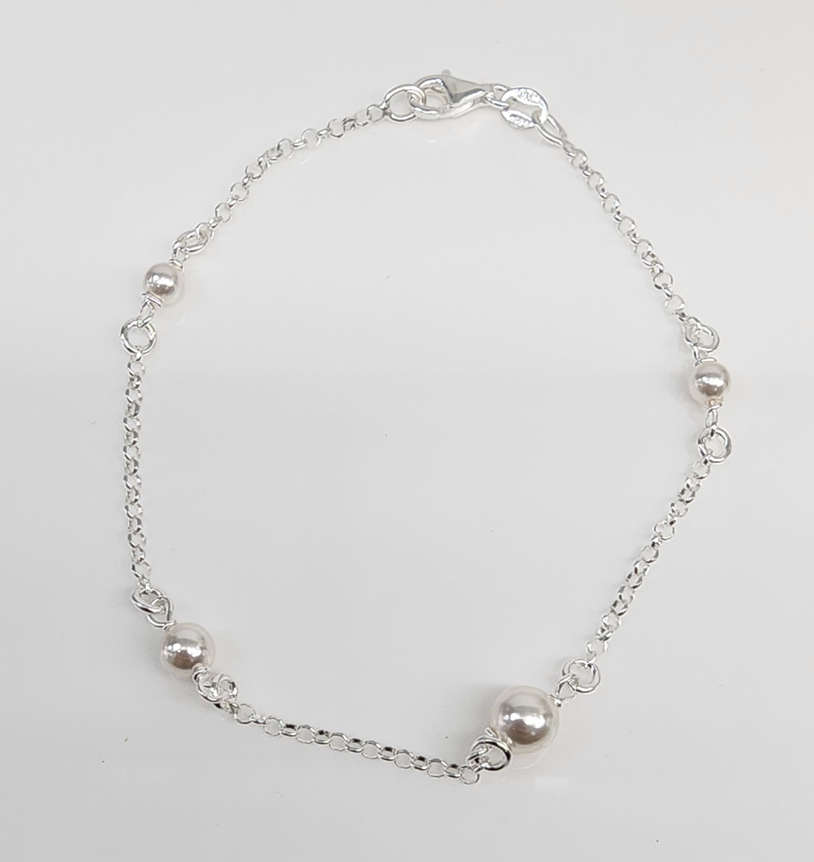 Sterling Silver Belcher Bracelet with 4 White Pearls 19cm - 5B007519 Seiko 