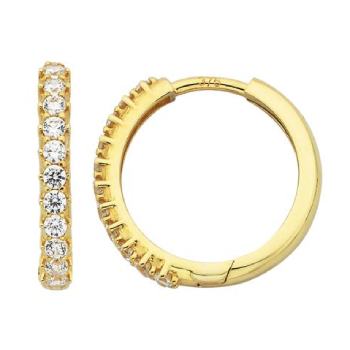 9ct Yellow Gold CZ Huggie Earrings, 2mm x 12mm, with Sparkling Cubic Zirconia Stones & Polished Finish - 5ER0473 Gold Earrings 