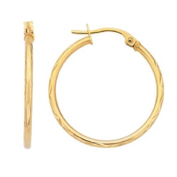 9ct Yellow Gold Diamond-Cut Tube Hoop Earrings, 1.5mm x 20mm - 5ER0375 Gold Earrings 