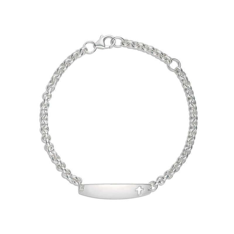 Sterling Silver Belcher Link ID Bracelet with Cutout Cross - BLC09A Greenstone?Jewellery 