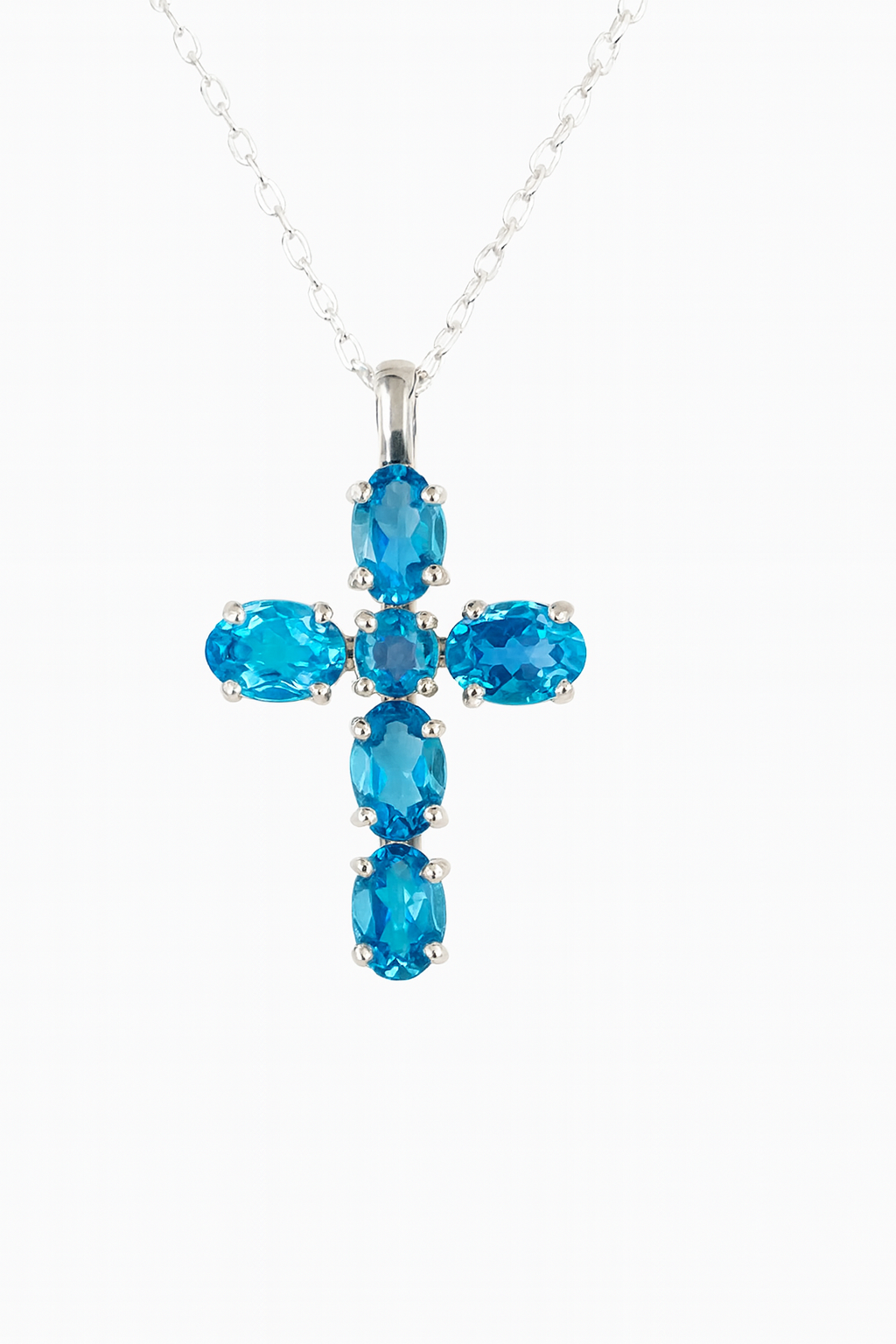 Sterling Silver Cross Pendant with Blue Topaz Setting - SC11 21st Keys 